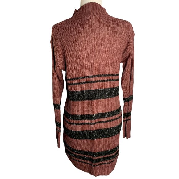 Love Change Mock Neck Sweater Dress M Maroon Knit Long Sleeve Metallic Stripe - Picture 4 of 6